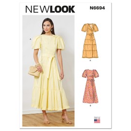 New Look Misses' Wrap Dress Sewing Pattern Kit, Code N6694, Sizes 6-8-10-12-14-16