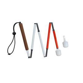 Carbon Fiber Folding Blind Walking Stick with Rolling Tip (One Extra Tip Included) - White Cane for Visually Impaired and Low Vision (Folds Down 5 Sections) (Brown Handle, 43.3 inch (110 cm))