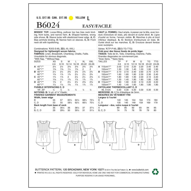 Butterick Schnittmuster, Leinen, Mehrfarbig, ZZ (LRG-XLG-XXL)