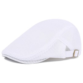 DIYDECAL Mens Breathable Mesh Summer Hat Adjustable Newsboy Beret Ivy Cap Cabbie Flat Cap Women White