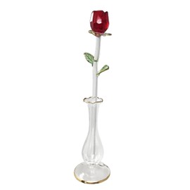 Glass Rose Flower - Crystal Red Rose with Bud Vase - I Love You - Sweetheart, Wife, Girlfriend - Birthday, Mother's Day, Christmas, Anniversary, Love Gift - with Vase Measures 8.5" H