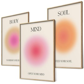 Mind Body Soul Poster Set Mindfulness Aura Colours Yoga Wall Decoration Inspirational Pictures Mindfulness Bedroom Decoration Living Room Decoration Home Office Mindfulness Posters (3 x A4 | Without