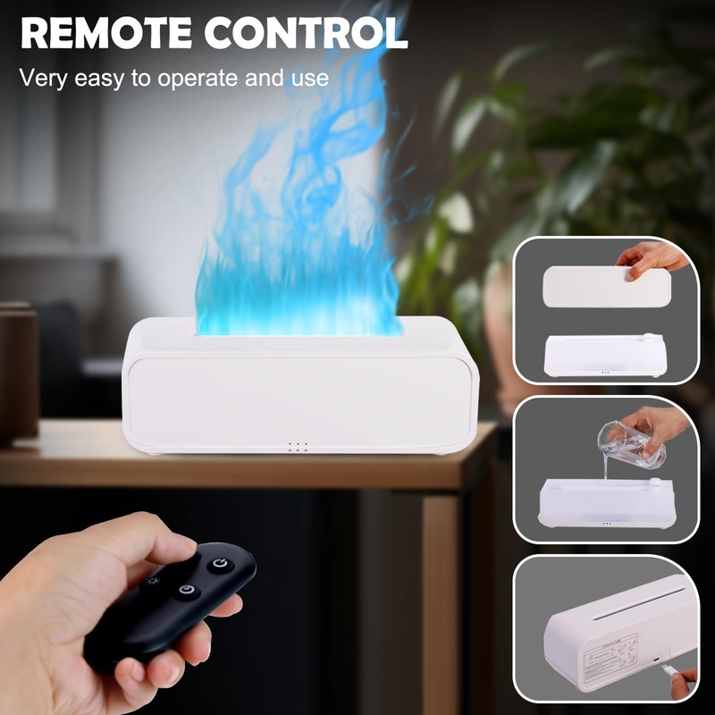 7Color Flame Diffuser, Bonfire Diffuser,Fireplace Diffuser 10.7"×3"×3.1" (White)