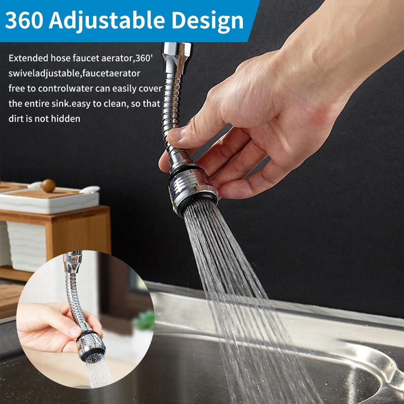 Flexible Faucet Aerator+2PCS Tap Extender+360° Rotating+Dual Water Modes+Universal Fit+Silver