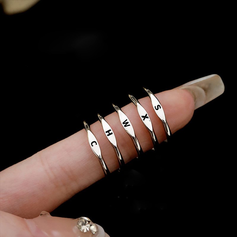 Silver Initial Rings for Women Adjustable Letter Ring Stackable Initial