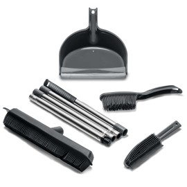 OVENTE Rubber Broom Carpet Rake for Pet Hair, Fur Remover Brush with Squeegee, Portable Detailing Lint Comb, 50” Adjustable Handle, Cleaning Tool Set for Rug, Tile and Hardwood Floor, Grey CT2504GY