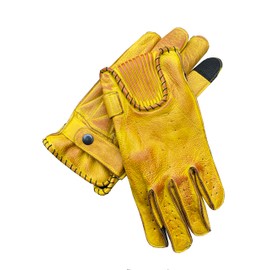 GearX Soft Aniline Leather Fashion Motorcycle Gloves Distressed, Garage Bobber Chopper Cruiser Rider, Yellow, L