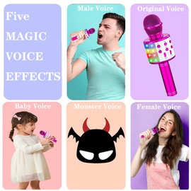 Hoiicco Wireless Bluetooth Karaoke Microphone for Kids, Portable Handheld Karaoke Mic Speaker with LED Light, Birthday Christmas for Girls Boys Teens (Purple)