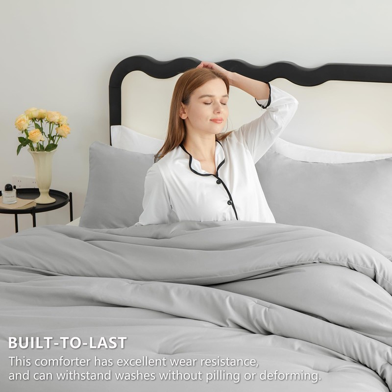 CozyLux Light Grey Comforter Set King Size, 3 Pieces Solid