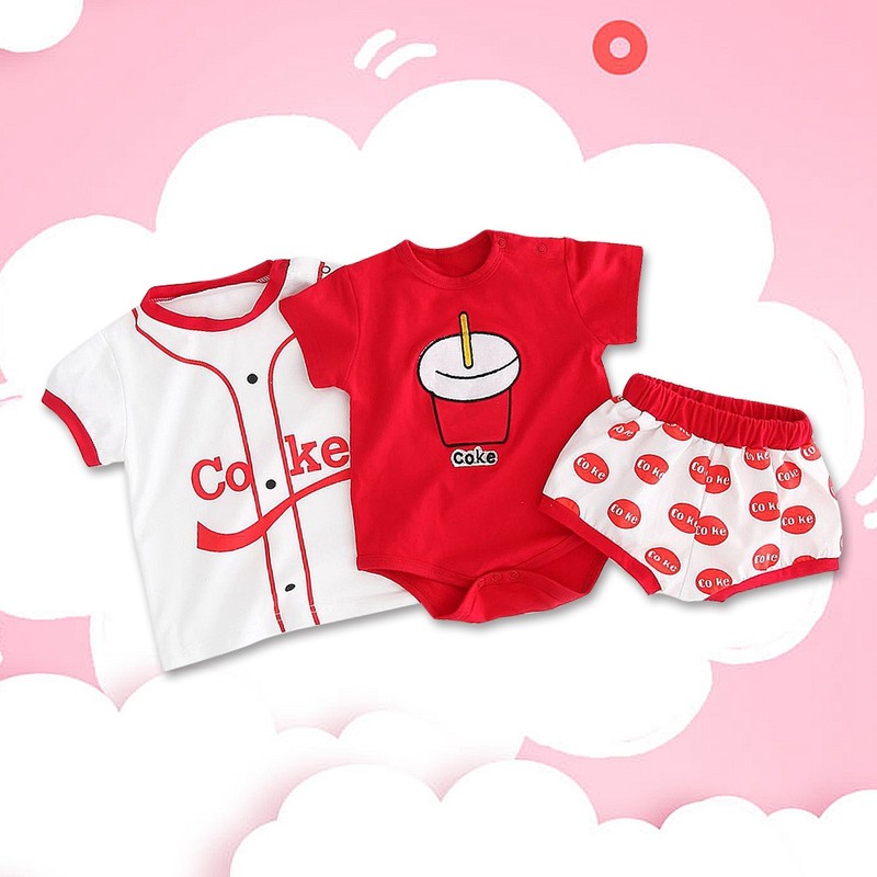 3 Pcs/Set Baby Clothes Cola Cup Pattern Jumpsuit Shirt Short