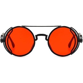 Weicoca Red Retro Steampunk Sunglasses, Double-spring Leg Fashion Glasses, Round Frame Circle Glasses，Unisex Cool Sun Glasses Gifts, Street Shot Eyewear