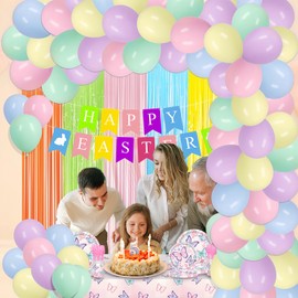 Pastel Birthday Decorations, Fufuddz 65Pcs Easter Balloons Garland Arch Kit & Rainbow Backdrop Door Streamers Macaron Foil Curtains Unicorn Party Supplies Spring Decor for Baby Shower Birthday Office