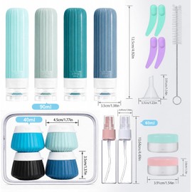 Kit de Viaje 18 Piezas Botellas de Silicona,Envases para Viaje Rellenables 30/90ml a Prueba de Fugas,Set de Botes de Viaje para Champú,Loción y Cosméticos,Accesorios de Tocador Impermeables (Estilo C)