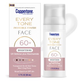 Coppertone Every Tone Invisible Finish Age UV Defense Face Sunscreen SPF 60+ with Bakuchiol, Lightweight, Blends in Clear Sunscreen for All Skin Tones, 1.7 Fl Oz Pump Bottle