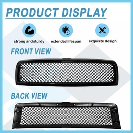 Front Bumper Upper Grille For 1994-2001 Dodge Ram 1500 1994-2002 Ram 2500 3500 Glossy Black Mesh Front Grill