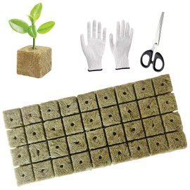 WANYI Rockwool Cultivation, Rockwool Cube, Rock Wool Insulation, Rock Wool Growing Propagation Mat with Scissors, Gloves for Bottomless Growing, Hydroponics, Transplanting, Pack of 36