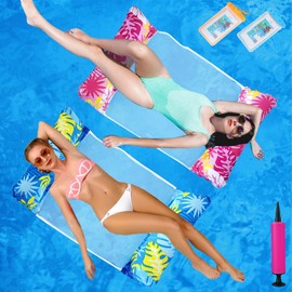 YlYADl Air Mattress Pool, Pack of 2 Air Mattress, Water Hammock, 2-in-1 Water Hammock, Inflatable Water Hammock for Adults and Children, Pool Accessories, Fun, Water Hammock with Net