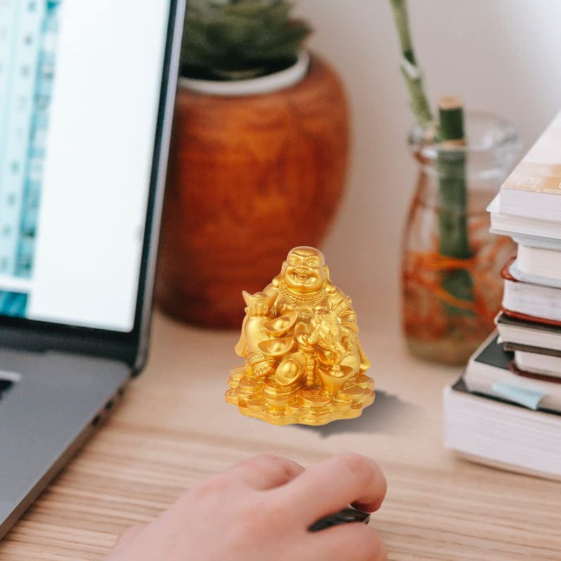 Elionless Laughing Buddha, Golden Toad Laughing Buddha Statue Feng Shui