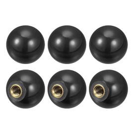 uxcell 6Pcs Threaded Ball Knobs, M5 Female Thread Thermoset Ball Knob 0.78'' Dia Black Round Operation Ball Handles with Copper Insert for Machine Handle Tool Replacement