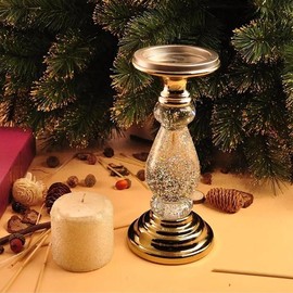 TVF Lighted Candle Holder with Swirling Glitter for Wedding Christmas Decoration - Silver/Golden - Color: Golden