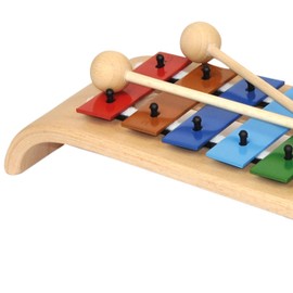 Voggenreiter The Beautiful Glockenspiel xylophone percussion instrument in C major (beech wood, 8 metal bars, practical finger hole, diatonic, incl. 2 wooden mallets), brown / multicolor