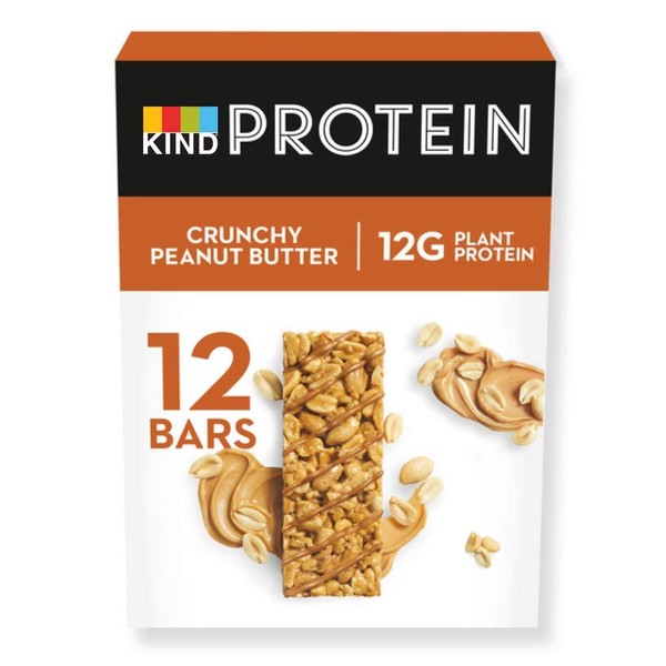 KIND Protein Bars, Nut Protein, Gluten Free Snack Bars, Crunchy Peanut Butter, High Fibre, Source of Protein, No Artificial Colours, Flavours or Preservatives, Multipack 12 x 50g