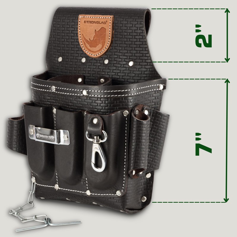 STRONGLAD Heavy-Duty Electricians Tool Belt – 13-Pocket Top-Grain Leather Pouch,