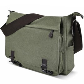 CAAORDKSO Canvas Vintage Messenger Bag Shoulder bag Large Travel Crossbody bags for Men Women 14 inch Laptop Bag Bookbag Work (Army Green)