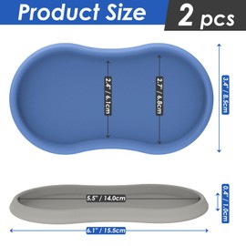 Koluti Salt and Pepper Mill Holder Silicone Tray Set of 2, Pepper Grinder Seasoning Bottle Rest Serving Platter for Kitchen Counter, Dining Table Protector and Rustic Small Board, Blue & Grey