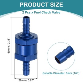 sourcing map 6mm (1/4") Fuel Check Valve, Non-Return One Way Check Valve, Aluminum Alloy Control Accessories for Petrol, Diesel, Gas, Oil, Air, Water, Blue