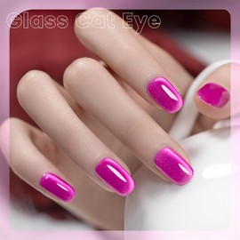 RARJSM Grape Purple Amber Glass Gel Polish and Clear Sparkle Diamond White Cat Eye Glitter Gel Nail Polish with Magnet Stick 2pcs Set 15ml UV LED Curing Requires Home Salon Glass Nails Manicure