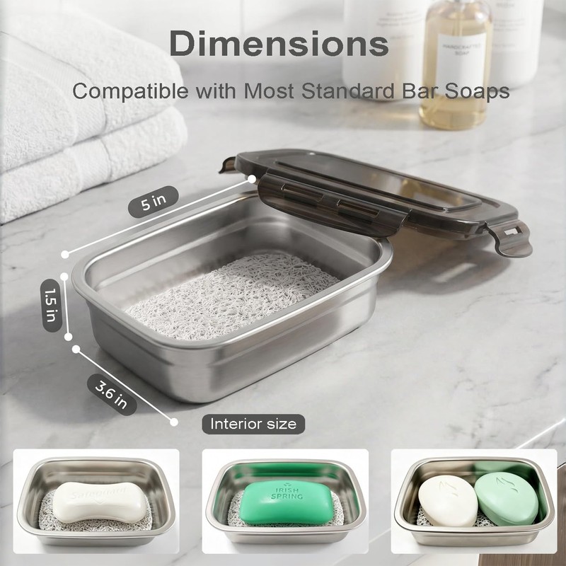 Vonpri Stainless Steel Travel Soap Case, Airtight Snap Lock Lid