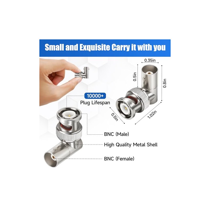 Togconn 90 Degree BNC Coaxial Adapter 6 Pack, Right Angle