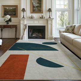 Geometric Area Rug 4x6 Green Abstract Modern Carpet Washable Door Mat Low Pile Indoor Outdoor Floor Rugs Boho Soft Non Slip Rug for Living Room Bedroom Beside Dinning Office Home Decor 4'x6'