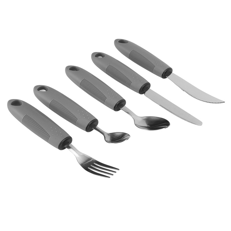 5pcs Special Supplies Adaptive Utensils Stainless Steel Rubber Handle Elderly