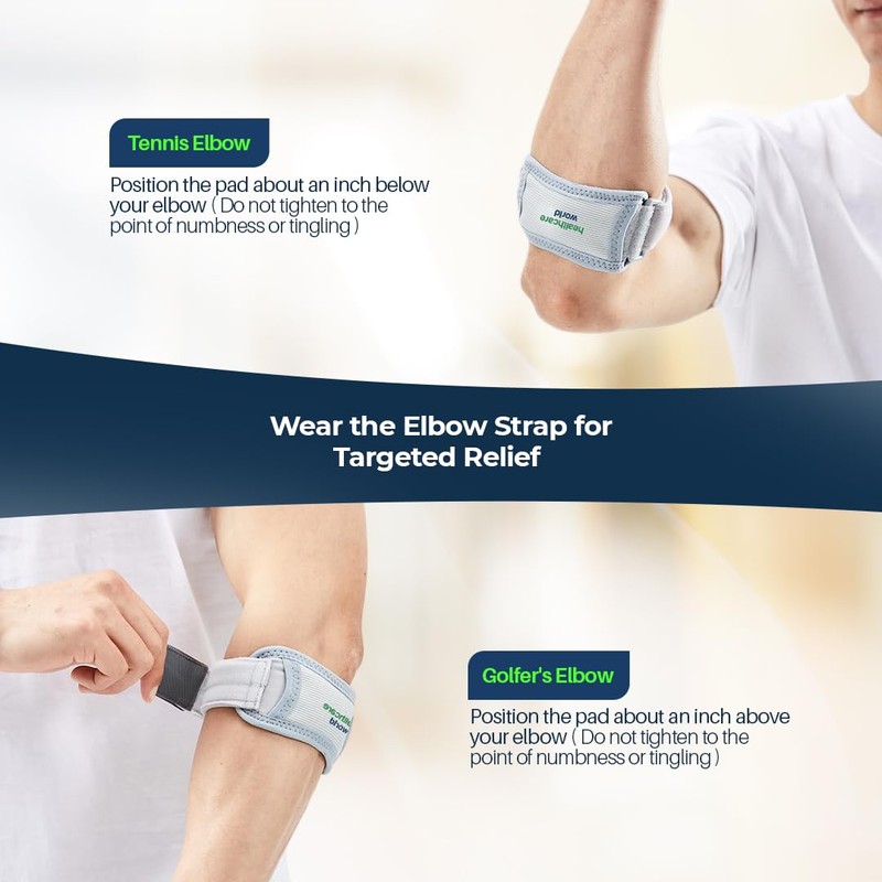 Healthcare World Tennis Elbow Brace - Adjustable Forearm Strap for