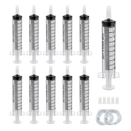 Pack of 10 Plastic Syringes with Hose 10 ml, Disposable Syringe and Feed Syringe Dosing Syringe in Individual Packaging. Ideal for Fine Dosages, Hobby, Crafts and Pets (10, 10 ml)