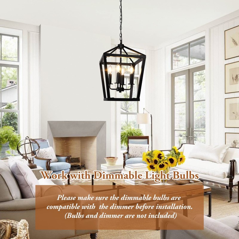 BrightHome Farmhouse Chandelier 4-Light, Black Pendant Light Fixture Ceiling Hanging
