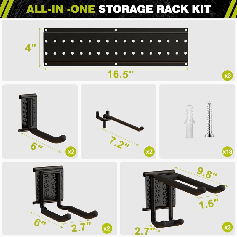 NattyDot Garage Tool Organizer Wall Mount 49.5inch with 9 Hooks
