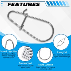 Fishing Duo Lock Crankbait Snap Clips, 50/100pcs Stainless Steel Lure Snaps Fast Speed Clips Connector for Freshwater Saltwater Fishing Size 1# 2# 3# 4# 5# (1# 100pcs)