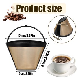 Pack of 2 Coffee Filters, Size 4, Permanent Coffee Filter, Metal, Reusable Permanent Coffee Filter for 8-12 Cups of Coffee, Stainless Steel Mesh Coffee Filter, Mesh Basket for Most Coffee Machines