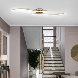 HLILCEH 28W Gold Linear Ceiling Light Gold Modern LED Ceiling Light Fixture 6000K Aluminum 39.37Inch Long Ceiling Lamp for Hallway, Kitchen, Bedroom, Dining Room