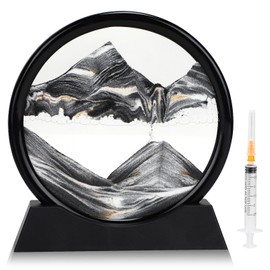 DBREAKS 3D Sand Pictures for Rotating, Dynamic Sand Picture, Flowing Sand Painting Round Glass Frame, Movable Sand Art Landscape, Desktop Decoration for Adults Children, Black/7 Inches