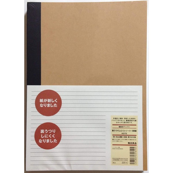 2 X MUJI Notebook B5 6mm Ruled 30 Sheets - 60 Pages, 5-Pack X 2 Set (10 Books)