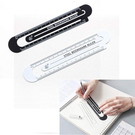 Multifunctional Metal Bookmark and 15cm Ruler Straight Ruler Measuring Tool Classic Black and White Pack of 2