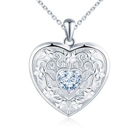 MicLee Heart Locket Necklaces for Women Girl 925 Sterling Silver Memory Lockets Pendants Creative Flower Engraving Photo Necklace with Zircon