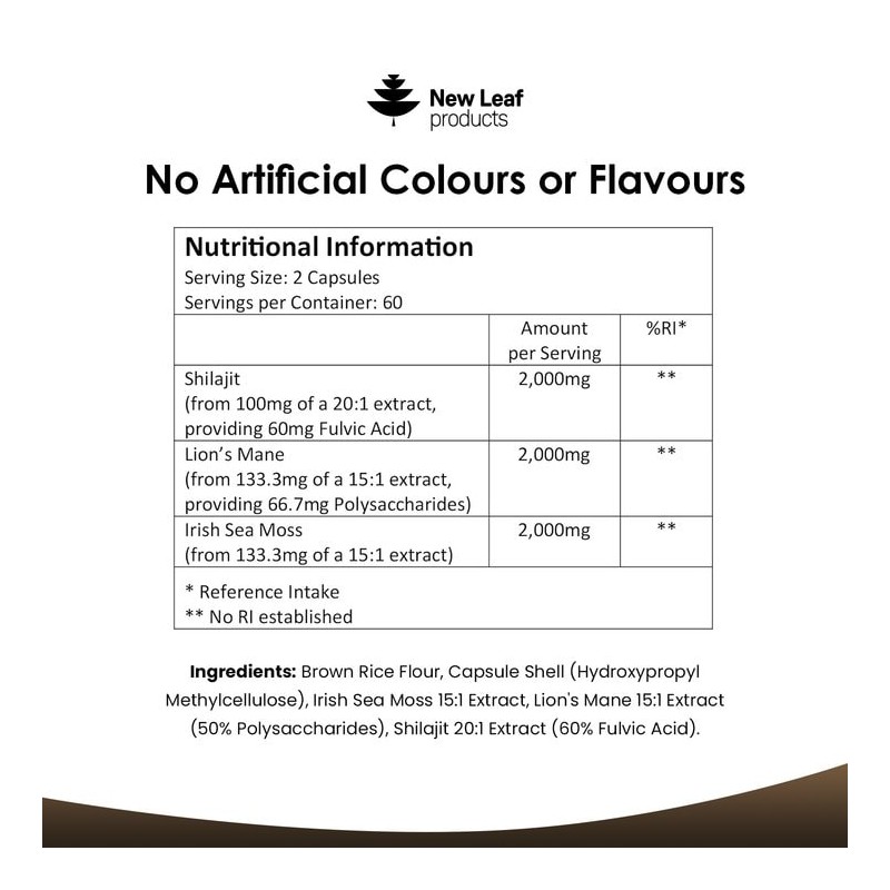 New Leaf Products Shilajit, Sea Moss & Lions Mane Capsules