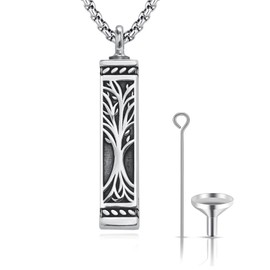 DTOBJ Sterling Silver Urn Necklace for Human Ashes Tree of Life Cremation Pendant with Rolo Chain 22+2 Inches - Keepsake Jewelry for Men and Women.
