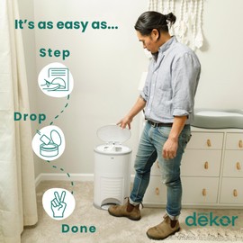 Diaper Dekor EKO Plus Diaper Pail, Gray | ONLY Eco-Friendly Diaper Pail Made with 70% Recycled Materials | Hands-Free: Step–Drop–Done | Cost-Effective Refill System |Great Cloth Diaper Pail
