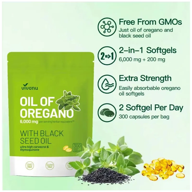 Aceite De Orégano 300cápsulas Con Aceite De Semilla Negra